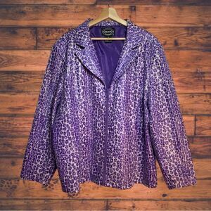 Selene Purple Cheetah Print Velvet Zip Front Jacket 3X